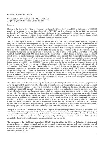 QUEBEC CITY DECLARATION ON THE PRESERVATION OF THE ...