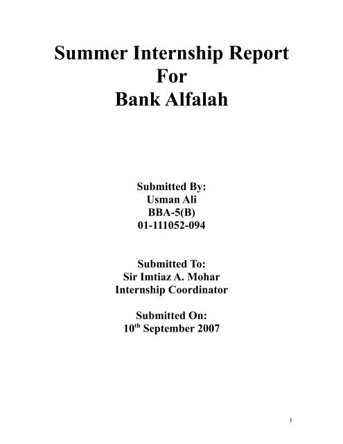 internship report on bank