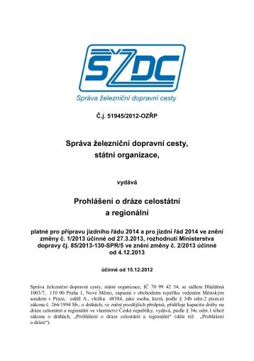 Prohlášení o dráze 2014 - SŽDC