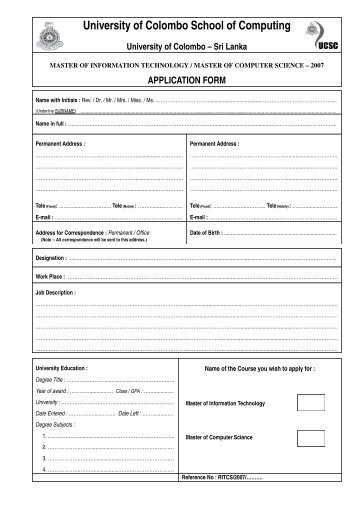 application form - University of Colombo School of Computing