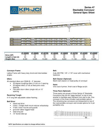 Series 47 Stackable Conveyor General Spec Sheet - KPI-JCI