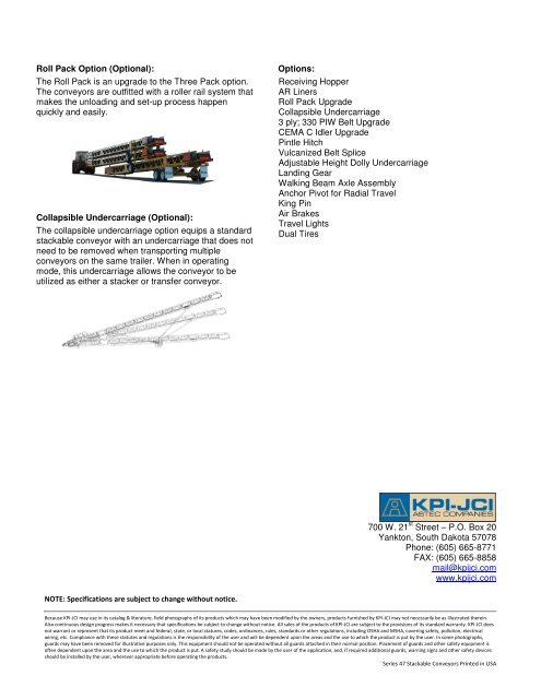 Series 47 Stackable Conveyor General Spec Sheet - KPI-JCI