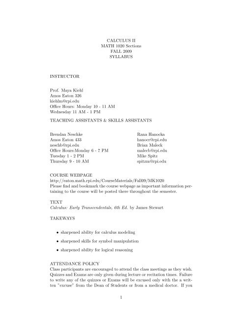 Rpi Final Exam Schedule Fall 2022 Calculus Ii Math 1020 Sections Fall 2009 Syllabus ...