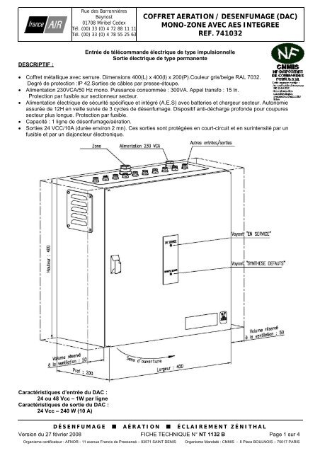 coffret aeration / desenfumage (dac) mono-zone avec ... - France Air