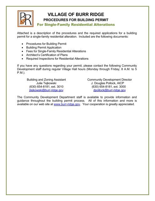 Building Permit Packet for an Alteration to a Single-Family Residence