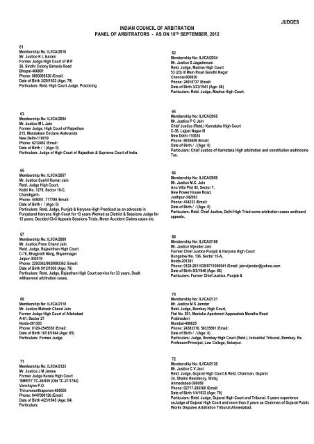 judges indian council of arbitration panel of arbitrators - as on 10th ...