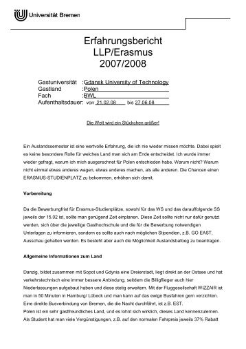 Erfahrungsbericht Danzig_Sever - UniversitÃƒÂ¤t Bremen