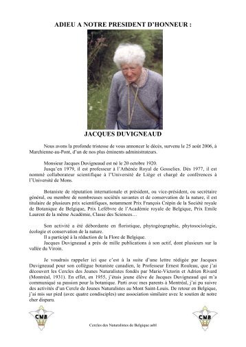 Hommage à J. Duvigneaud (pdf, 1,9 Mo) - Cercles des Naturalistes ...