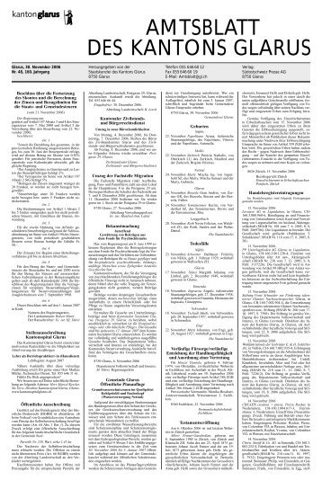 Amtsblatt des Kantons Glarus, 30.11.06 - glarus24.ch