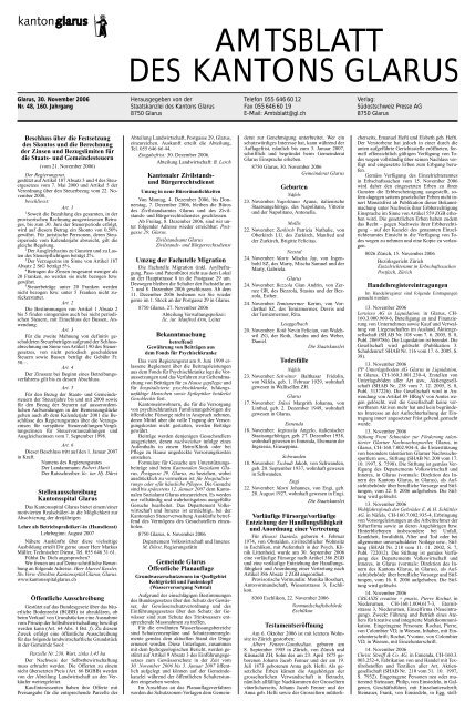 Amtsblatt des Kantons Glarus, 30.11.06 - glarus24.ch