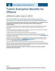 Tuition Exemption Benefits for Officers - Columbia University