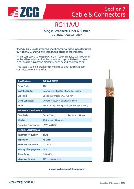 RG11A/U Single Screened Coaxial Cable, Huber ... - ZCG Scalar
