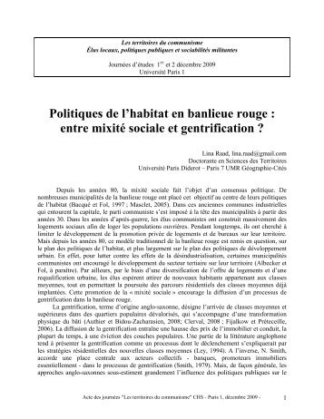 Politiques de l'habitat en banlieue rouge : entre mixitÃ© sociale et ...