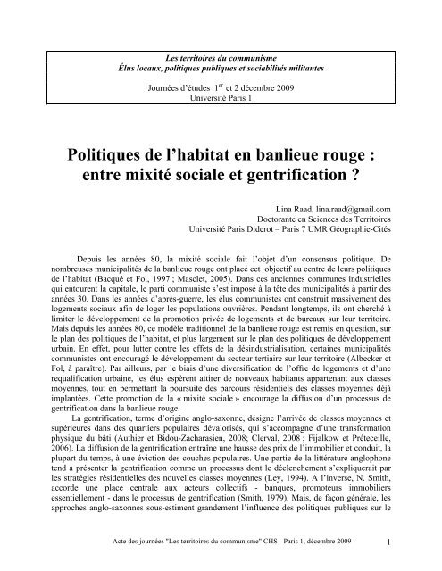 Politiques de l'habitat en banlieue rouge : entre mixitÃ© sociale et ...