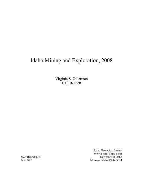 IDAHO MINING AND EXPLORATION, 2008 - Idaho Geological Survey