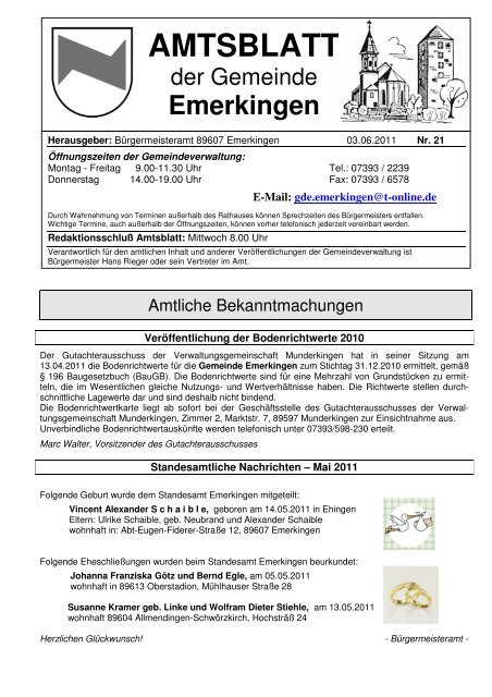 AMTSBLATT - Gemeinde Emerkingen