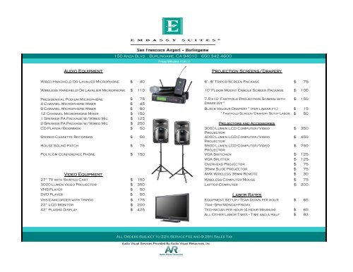 Audio Visual Pricelist - Embassy Suites