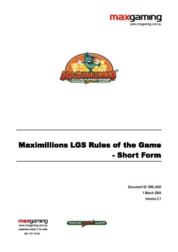 SWLJ030 Maximillions Rules - Short Form - maxgaming nsw