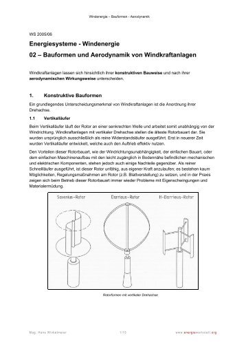 Bauformen und Aerodynamik von Windkraftanlagen - Energiewerkstatt