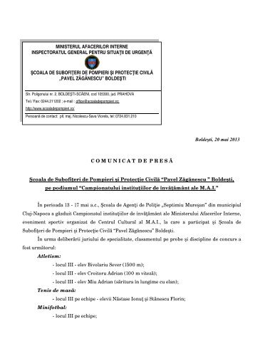 BoldeÅti, 20 mai 2013 C O M U N I C A T  D E  P R E S Ä ... - IGSU