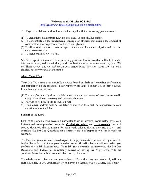1c Lab Syllabus Cass