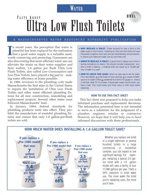 Ultra Low Flush Toilets - Massachusetts Water Resources Authority