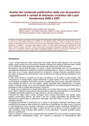 Analisi del contenuto polifenolico delle uve da precloni appartenenti ...