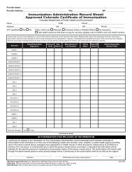 Immunization Administration Record Sheet/ Approved Colorado ...