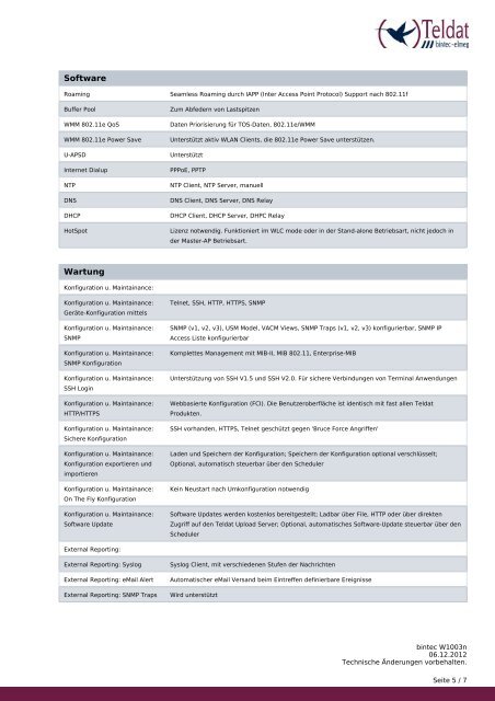 Datenblatt bintec W1003n - Xortec.de