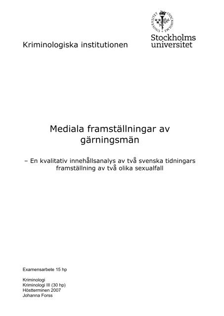 Mediala framstÃƒÂ¤llningar av gÃƒÂ¤rningsmÃƒÂ¤n - Kriminologiska ...