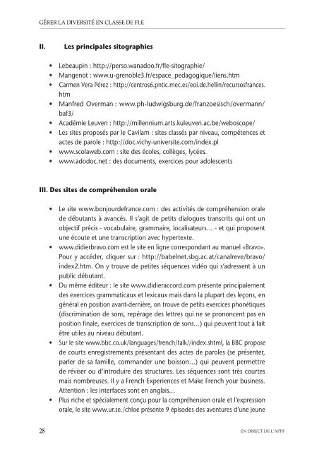 gérer la diversité en classe de fle - APPF - Fédération Internationale ...