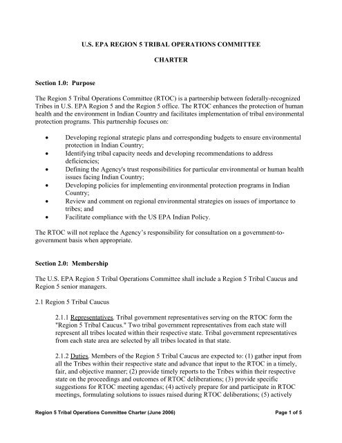US EPA Region 5 Tribal Operations Committee (RTOC) Charter