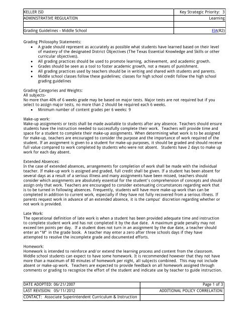 Grading Guidelines - Middle School - Keller ISD Schools