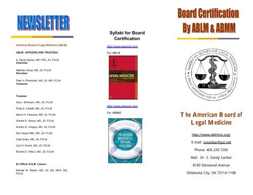 The American Board Of Legal Medicine Legal Medicine And