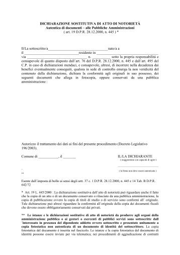 DICHIARAZIONE SOSTITUTIVA DI ATTO DI NOTORIETÃ