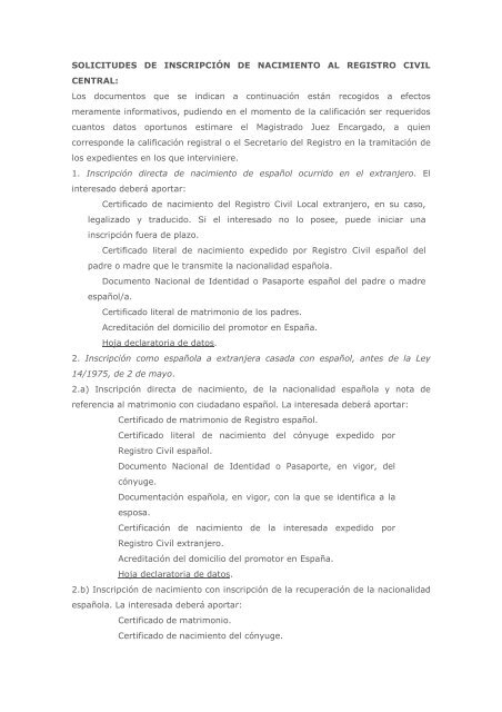 Solicitudes de inscripciÃ³n de nacimiento al Registro Civil Central