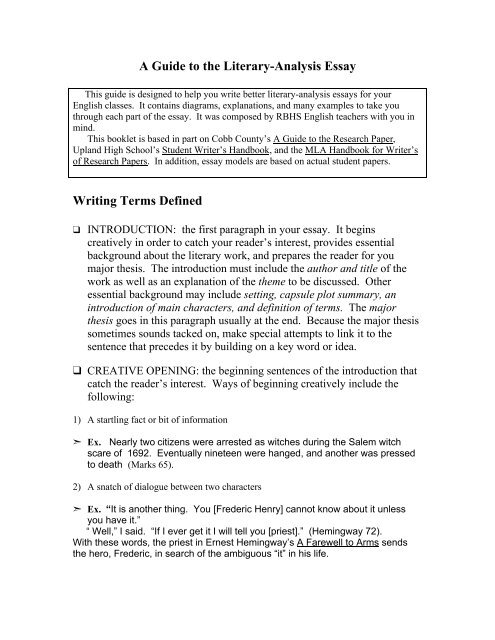 A Guide to the Literary-Analysis Essay Writing Terms Defined