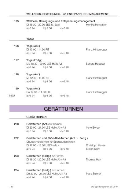 Universitäts- Sportprogramm - Karl-Franzens-Universität Graz