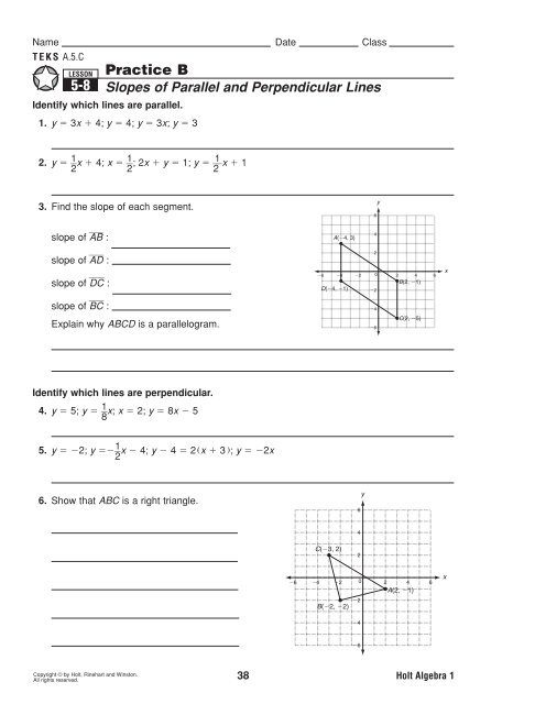 Parallel And Perpendicular Lines Worksheet Algebra 1 - slidesharetrick