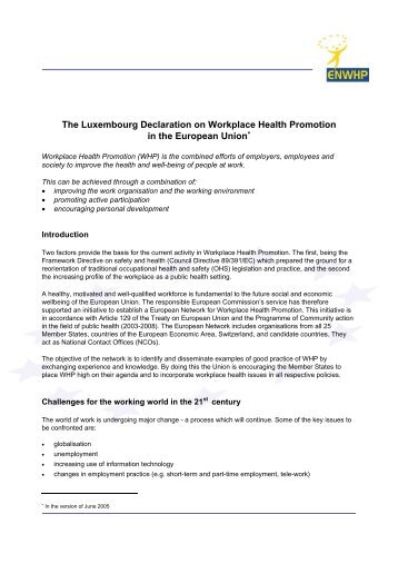 The Luxembourg Declaration on Workplace Health Promotion in the ...