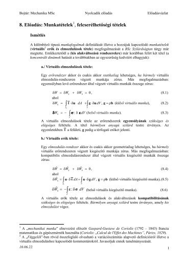 8. Előadás: Munkatételek