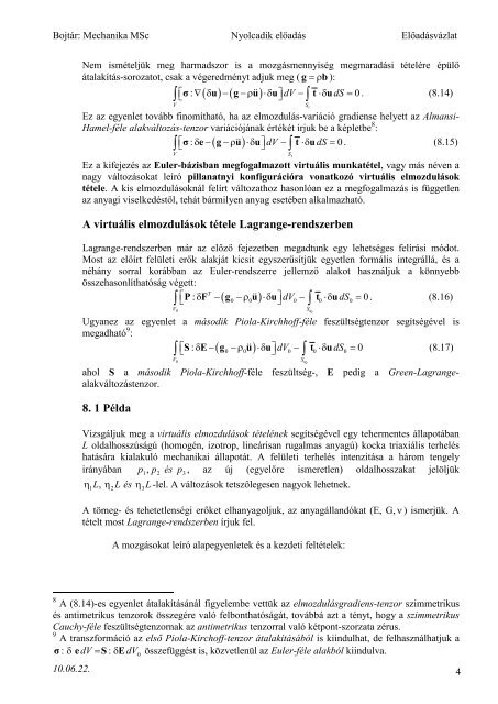 8. Előadás: Munkatételek