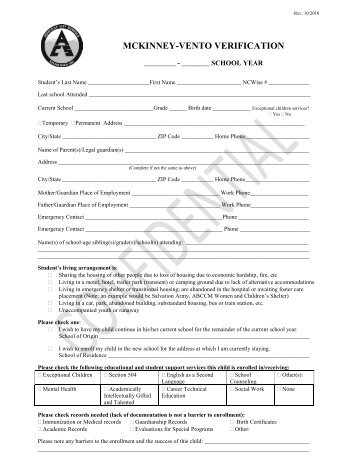 McKinney-Vento Verification Form - Asheville City Schools