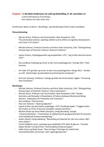 Program - 3. Nordiske konferanse om vold og behandling, 9.-10 ...
