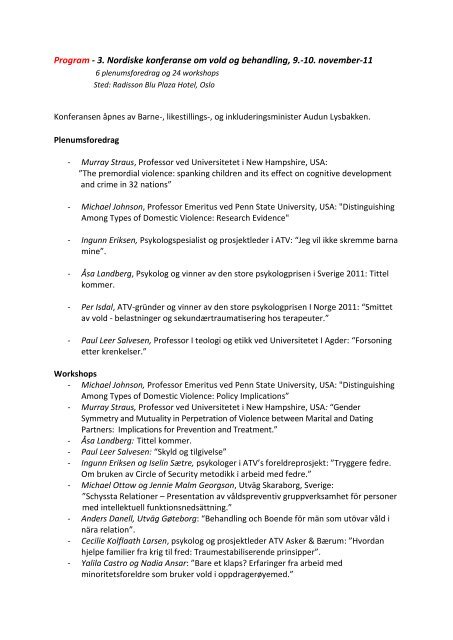 Program - 3. Nordiske konferanse om vold og behandling, 9.-10 ...