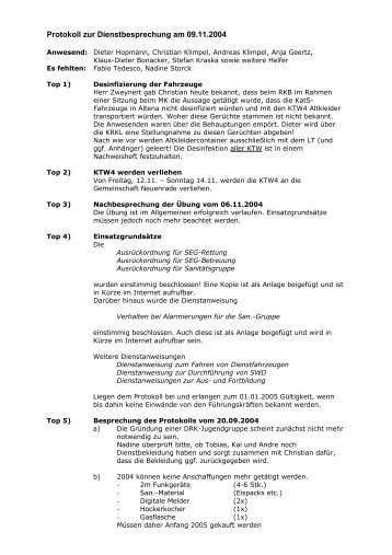 Protokoll zur Dienstbesprechung am 09.11.2004