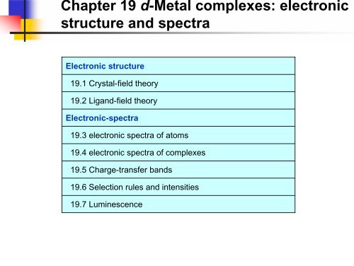 Chapter 19 d-Metal complexes: electronic structure and spectra