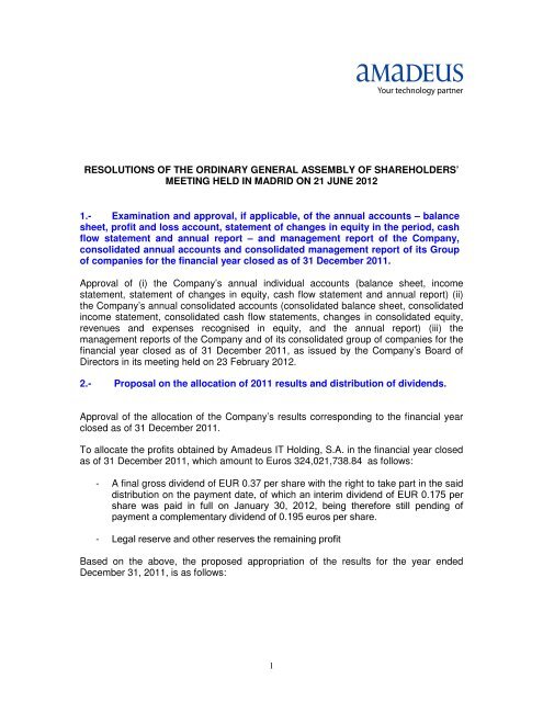 resolutions by agm investor relations at amadeus audit report executive summary examples published financial statements of limited companies