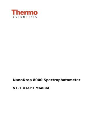 NanoDrop 8000 Spectrophotometer V1.1 User's Manual