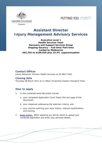 Assistant Director Injury Management Advisory Services - Comcare